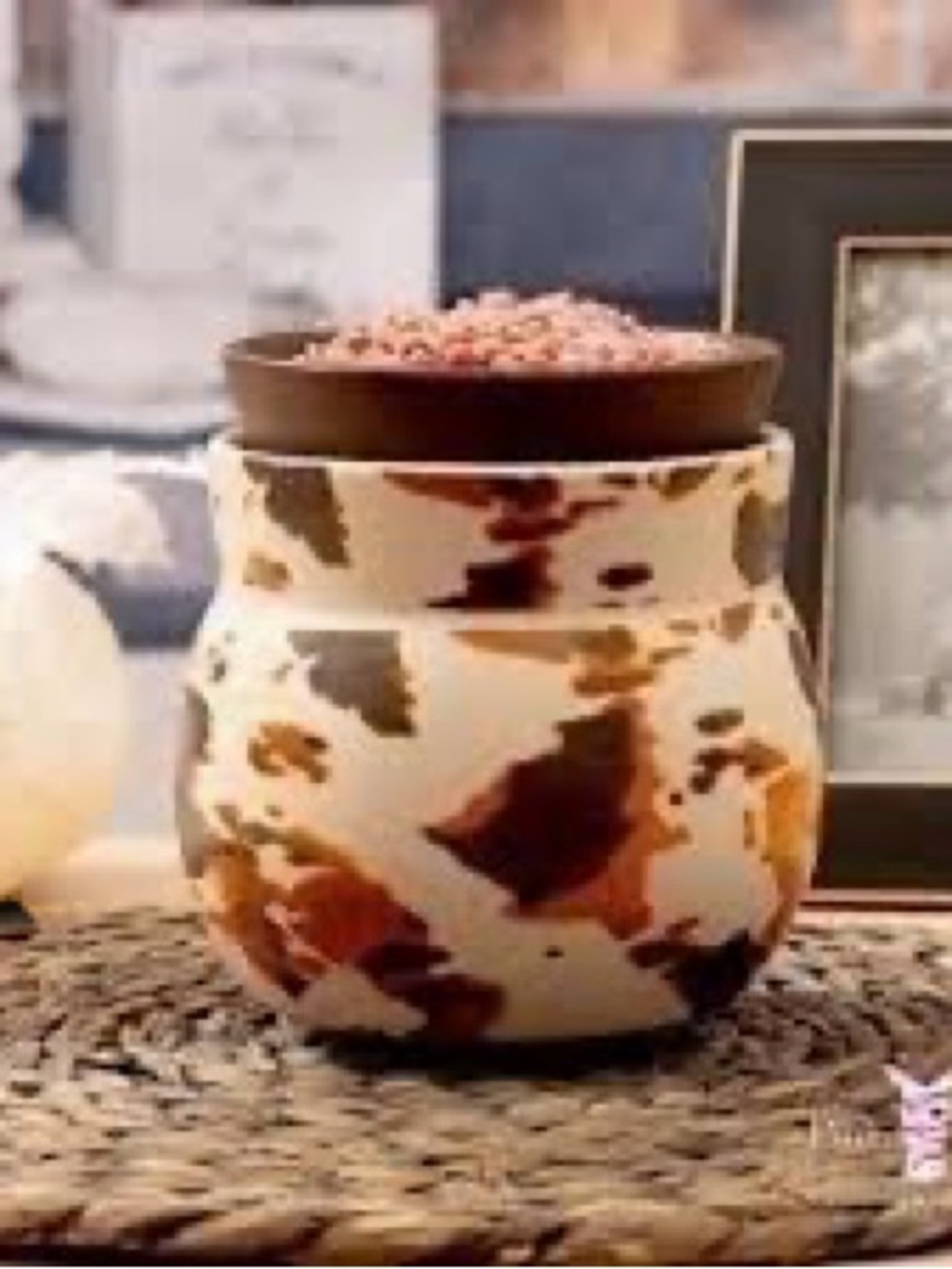 Pink Zebra Simmer Pot Cow Print Jar in Cream and Brown - Home Art Accent